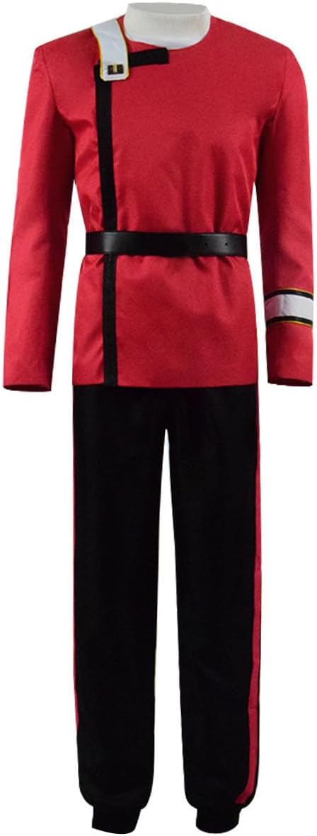 Adult Mens Red Khan Starfleet Costume James Doohan George Takei Starfleet Cosplay Uniform (Red, XS)
