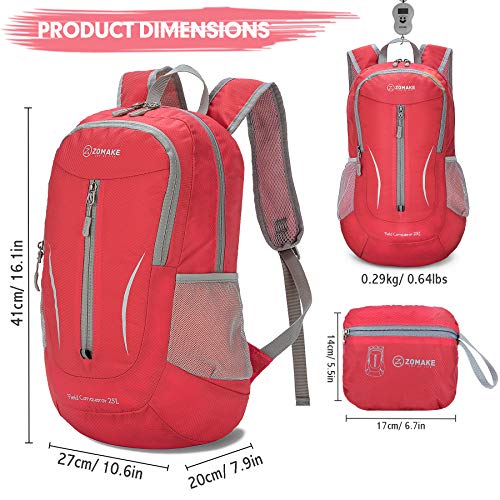 Image of ZOMAKE Ultra Lightweight Packable Backpack 25L, Foldable Hiking Backpacks Water Resistant Small Folding Daypack for Travel(Bright Red)