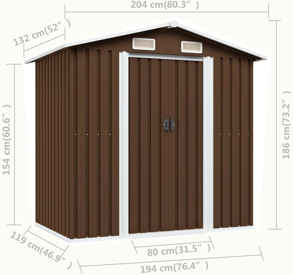 Diagram showing the dimensions of the vidaXL Garden Storage Shed