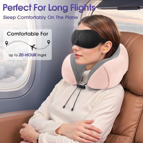 Image of CloudBliss Memory Foam Travel Neck Pillow Airplane, Set of 2, Pink & Pink
