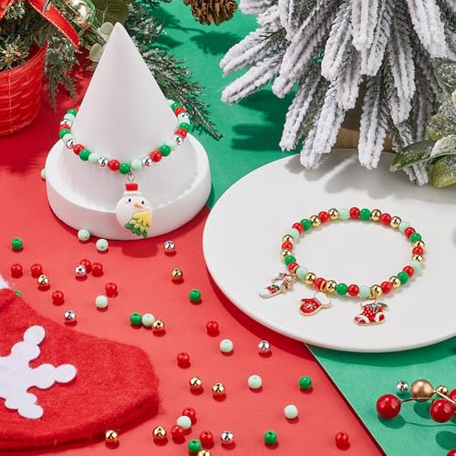 SOFPLATE 1500Pcs 5 Colors 6mm Christmas Beads Red Acrylic Beads Plastic Green White Gold Large Loose Bead Round for jewellery Making Home Party Decor Bracelets Necklace Key Chain DIY Beading Crafts - Image 4