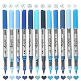 MOTIBACK Acrylstifte – 12 Farbige Acrylmalstifte mit Pinselspitze für Steine, Holz, Glas, Keramik, Leinwand, Bastelbedarf und Kunstmaterialien (Blau)