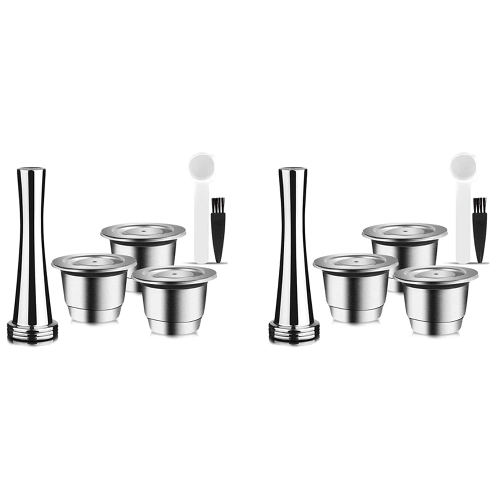 Cápsulas reutilizables, acero inoxidable, 6 almohadillas recargables para + 2 manipuladores + 2 cucharas + 2 cepillos