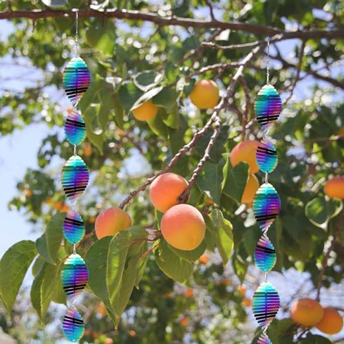 Image of Wind Spinners Outdoor Garden Decor Gifts for Women Men, Rainbow 3D Reflective Metal Wind Spinner, Stainless Steel Hanging Ornament for Yard Outside Patio Porch