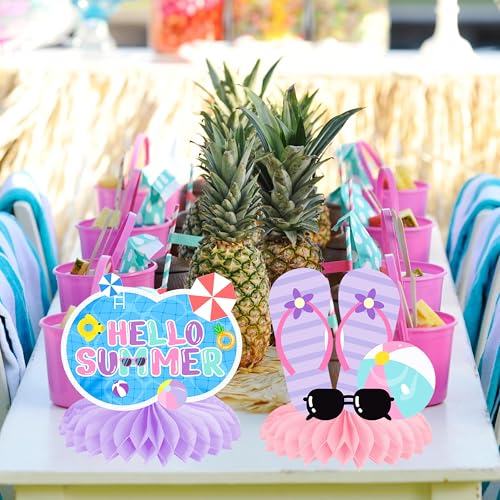 Image of 11pcs Summer Pool Party Honeycomb Centerpieces Hello Summer Party Centerpieces for Table Pink Summer Theme Party Decorations for Girls Birthday Party Baby Shower Supplies