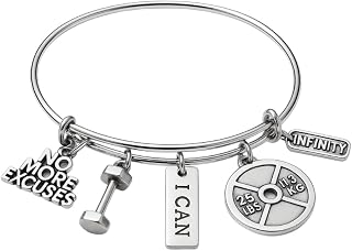 Infinity Collection Fitness Bracelet, No Excuse Exercise Jewelry, Weighted Barbell Dumbbell Charms, Workout Gifts for Women, Weight Loss, Weight Lifting