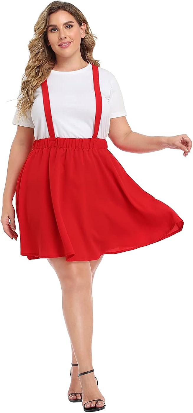 HDE Plus Size Suspender Skirt 1X-4X Elastic Waist Overall Pinafore Skater Skirts at  Women’s Clothing store