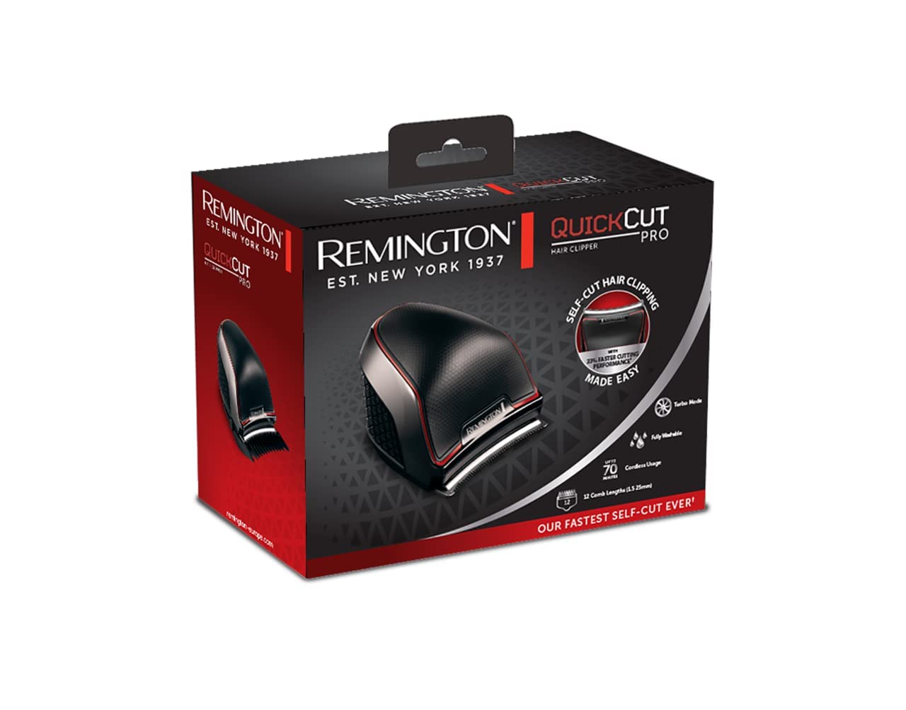Remington Haarschneidemaschine Profi DIY [selbstschärf. Edelstahl Klingen/Curve-Cut-Technologie für leichtes Selberschneiden/0,5-25mm] Haarschneider (12 Aufsteckkämme,Netz-/Akkubetrieb,Lithium) HC4300