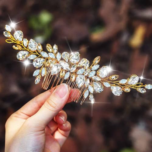 Yean Crystal Bride Wedding Hair Comb Gold Rhinestones Bridal Hair