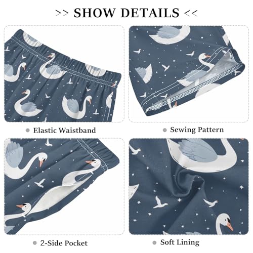 ALAZA Swan Bird Navy Blue Pajama Shorts Elastic Waist Casual Sleep Shorts with Pockets Size 6-143