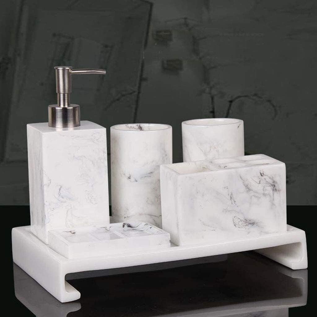 Bathroom Suite Light Luxury wash Includes Soap Dish Toothbrush Holder Soap Dispenser Rinse Cup and Dish Tray for Home Decorating and Gift Ideas (Color : White Size : 5-Piece Set) (White 6) image 2