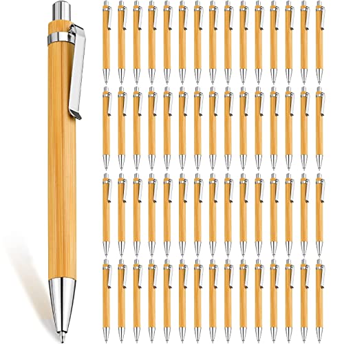 Leelosp Bamboo Pen Retractable Ballpoint Pen Black Ink 1 Mm Sustainable Pens For Writing Office Products Wooden Bamboo Ballpoint Pen For Journal School Supplies Decorations (60 Pcs) #TOP30