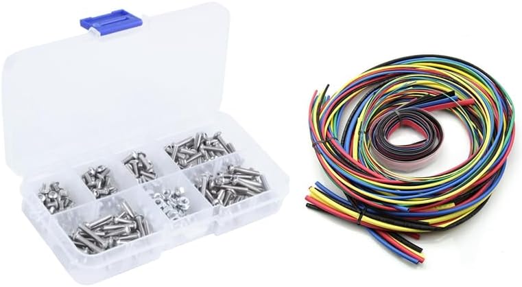 230Pcs M3 Hex Hex Drive Screws Nuts Kit (M3) & 55M/Kit Heat Shrink Tubing 11 Sizes Tube Sleeving Wire Cable - (Color: Black)