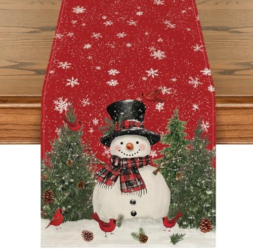 Artoid Mode Snowman Christmas Birds Trees Table Runner, Seasonal ...