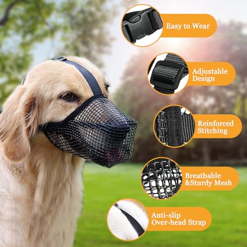 Hund Maulkorb, Maulkorb Für Hunde Weiche Verstellbare Mesh Maulkorb Mittlere Hunde, Giftköderschutz Hund Atmungsaktive Maulkörbe Für Hunde Maulkorb für Kleine Mittlere Große Hunde (M, Schwarz)