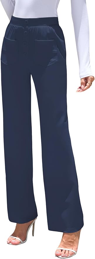 ZAFUL Womens Wide Leg Pants High Waisted Casual Pants for Women Stretchy Business Dress Work Pocket Trousers Pant