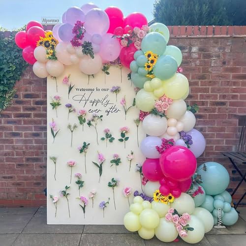 Image of 154Pcs Spring Wildflower Balloons Arch Garland Kit, Pastel Color Balloons for Flower Dasiy Floral Birthday Butterfly Tea Party Garden Baby Shower Decorations