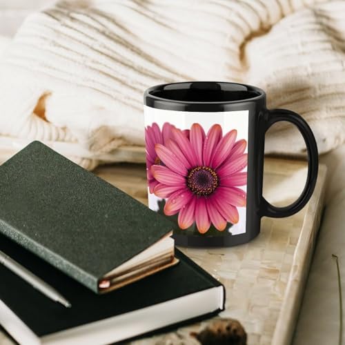 Taza de cerámica rosa con flor margarita y asa grande 11 oz miniatura 6