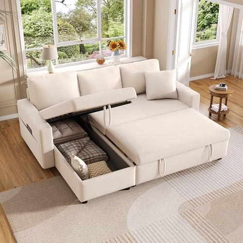 Yihomfy Canapé Lit Convertible en L, Méridienne avec Rangements, Espace de Stockage Poche, Canapé d'angle pour Salon, Méridienne Réversible Gauche ou...