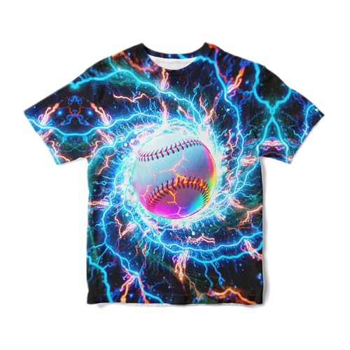 Ldvjkx Kids Baseball Shirt 3D Graphic T-Shirts Cool Crewneck Unisex Boys Short Sleeve Lightning Baseball Tshirt for Boys Girls X-Small 6-8 Years