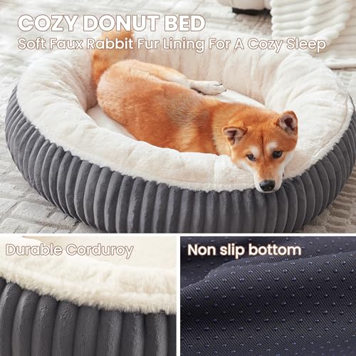 Image of 33 inches Donut Dog Bed for Medium Large Dogs,Calming Round Pet Bed with Removable Cover,Washable Milk Plush Faux Fur, Fits up to 50 lbs Pets(Charcoal,M Plus)