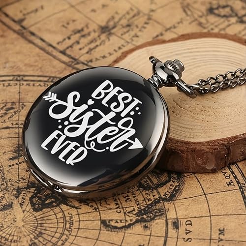 Image of Vintage Gandhi Style Pocket Watch with Engraved Designs & Messages Royal Black Analog for Men Women & Kids Includes Key Ring for car or Bike Keys Ideal Gift