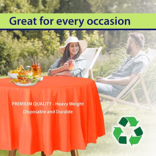Image of Party Dimensions Orange Tablecloths - Plastic for Round Tables, 84 inch (12 Pack) Premium Disposable Table Covers for Parties & Weddings, Indoors /Outdoors
