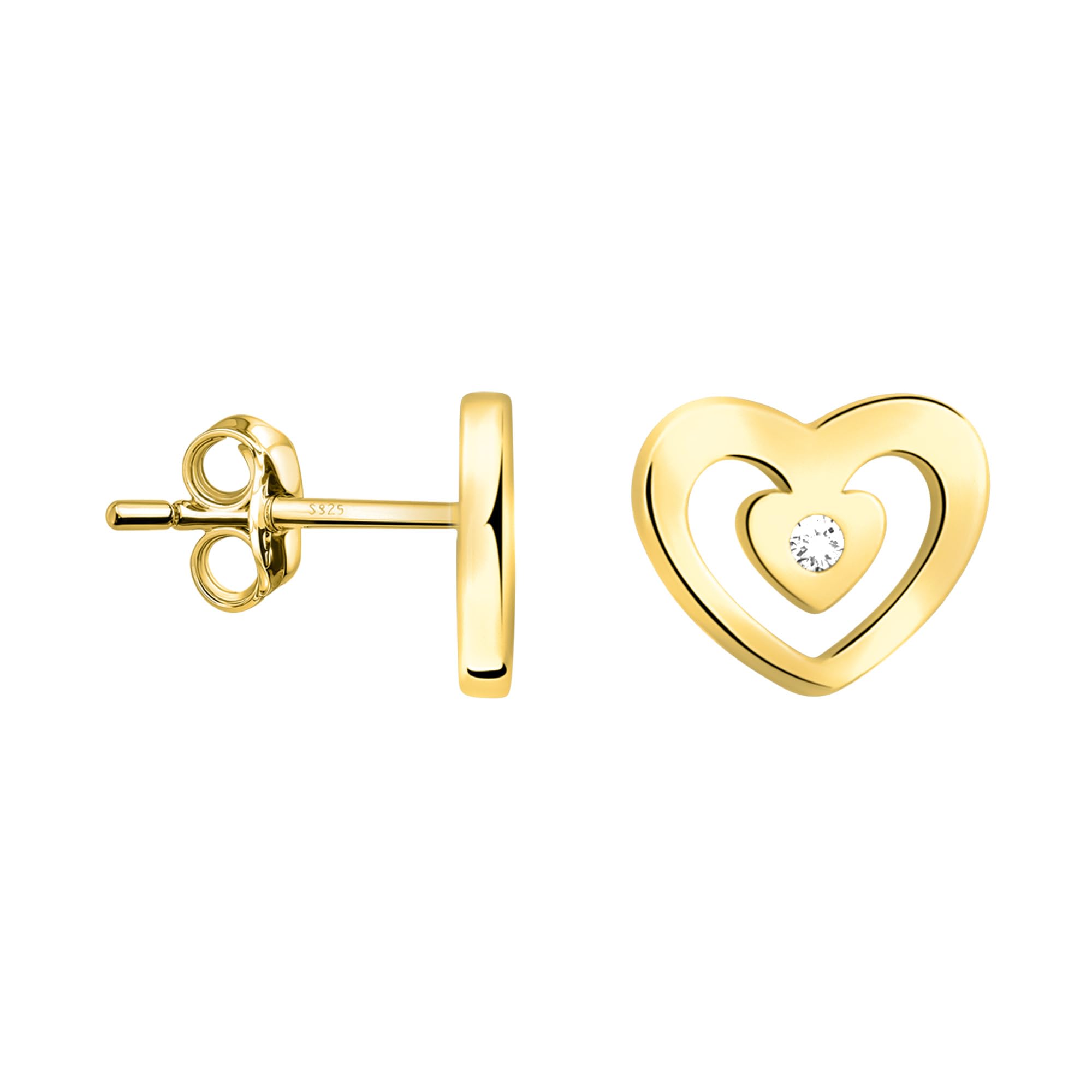 Pendientes Corazón Plata, Circonitas, Mujeres Pendientes Corazón Plata, Circonitas, Mujeres