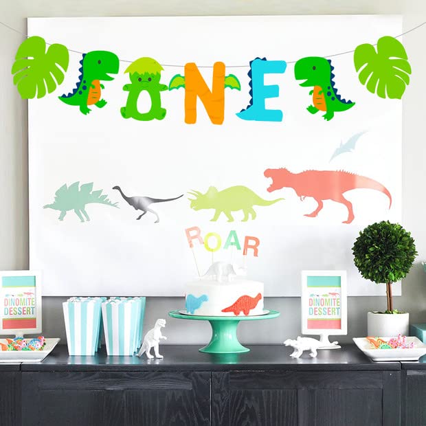 Cartel de dinosaurio para el primer cumpleaños, decoración de dinosaurio para silla de bebé, dinosaurio, una silla alta, suministros de fiesta de cumpleaños de dinosaurio 4