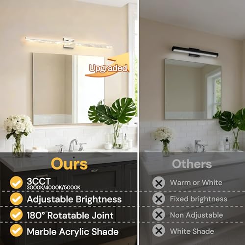 Image of L LOHAS LED 48-Inch Bathroom Vanity Light Bar Over Mirror, Nickel Modern Bathroom Light Fixtures with Marble Acrylic Shade, 3CCT Adjustable LED Vanity Lights for Living Room Wall