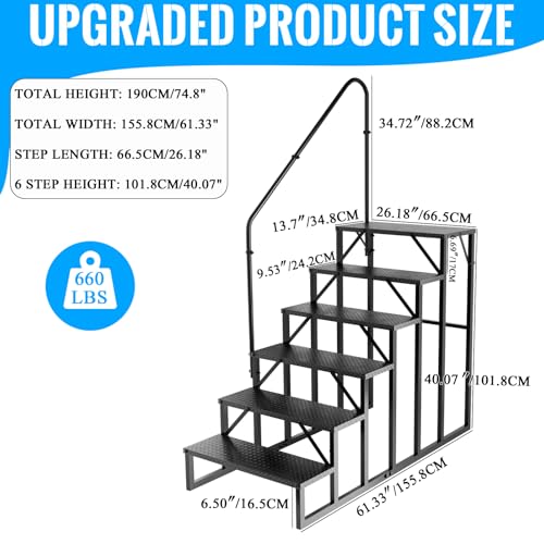 Image of RV Stairs 6 Step Ladder, RV Steps Anti-Slip, Hot Tub Steps with Handrail, 660 lbs RV Ladder for 5th Wheel RV, Mobile Home Stairs