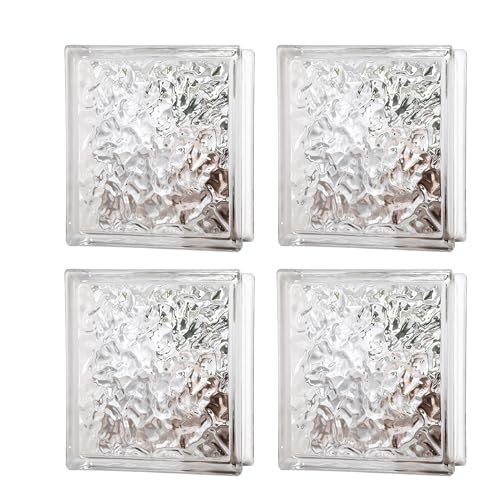 4 Pack-7.48x7.48x3.54 High Transparency ice Crystal Patterned Square Hollow Glass Brick - Used in Building Fields Such as Restaurant partitions bathrooms as Well as for DIY Lighting fixtures etc
