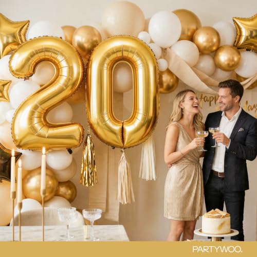 Image of PartyWoo Metallic Gold Number 0 Balloon 40 Inch 25pcs Gold Foil Star White