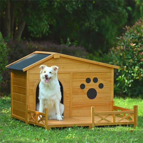 Merax-48-Wooden-Dog-House-Outdoor-Medium-Large-Breed-Outside-Kennel-with-Porch-Paw-Print-Weatherproof-Asphalt-Roof-and-Fencing