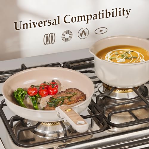 Image of CAROTE Ceramic Pots and Pans Set, Cookware Set Detachable Handle, 19 Pcs Induction Kitchen Cookware Sets Non Stick with Removable Handle, RV Cookware Set, Oven Safe, Elegant White, Mothers Day Gifts