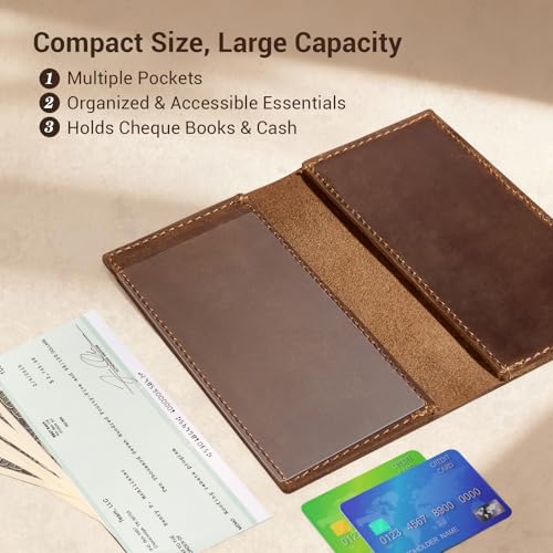 Image of CoBak Genuine Leather Checkbook Cover for Women & Men, with RFID Blocking | Classic Design Check Book Holder for Personal and Business