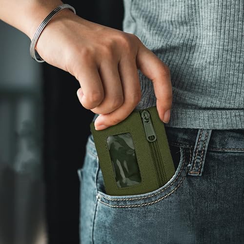 Image of Mini Molle Pouch Bag, Portable Tactical Bag with Hook and ID Window, Outdoor EDC Molle Pouch Wallet for Waist Bag or Credit Card for Hiking and Traveling (Military Green)