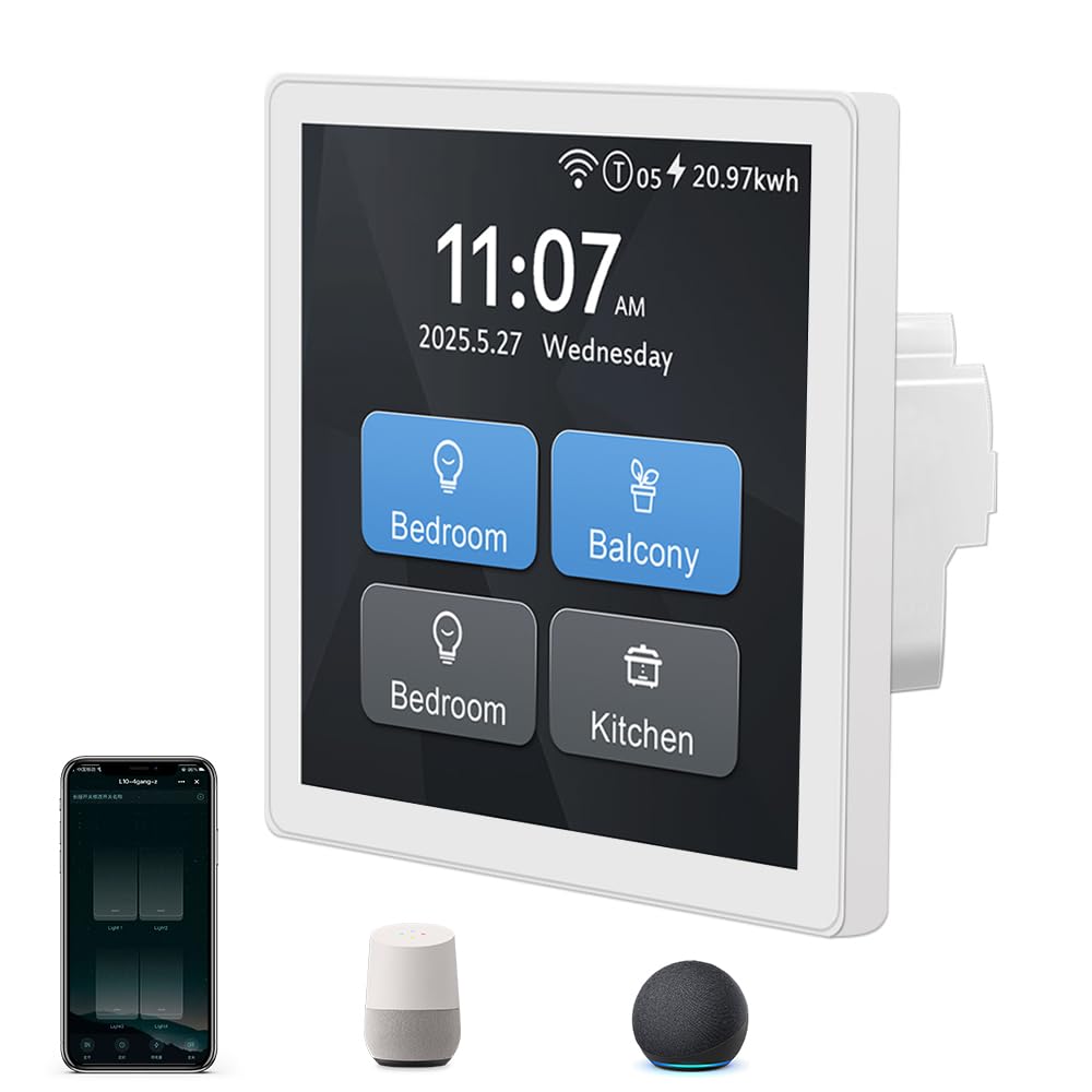 LANBON L10 Large LCD Smart Light Switch, Custom Display & Icons, 1/2/3/4 Gang & Curtain, 2.4GHz WiFi, Works with Alexa & Google Home, Motion Wake Screen, No Dimmer, Neutral Wire Required,L10-HS