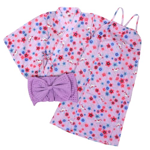 [ハッピー] 浴衣 サンドレス 2WAY ワンピース 3点セット 女の子 キッズ 子供 和装 綿100％ パープル/紫帯-6528 140cm