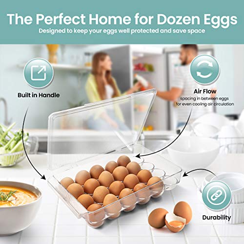 Home Intuition Clear Plastic Stackable 24 Egg Bin Holder Tray Container For Refrigerator With Lid #TOP6