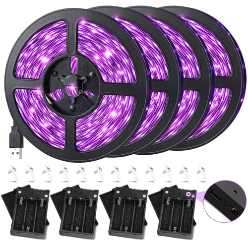 33Ft Black Light Strip, Usb &Amp; Battery Operated Black Lights For Glow Party, Blacklight Strip Lights For Halloween Decoration Room Decor Glass Cabinet Case Display Fluorescent Paint(4Pack*8.2Ft)