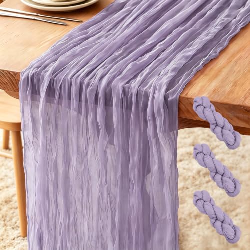 3 Stück Käsetuch Tischläufer Lila, 300 x 90 cm Boho Gaze Tischläufer Cheesecloth Läufer für Hochzeit, Geburtstagsfeiern… – Ansicht 1