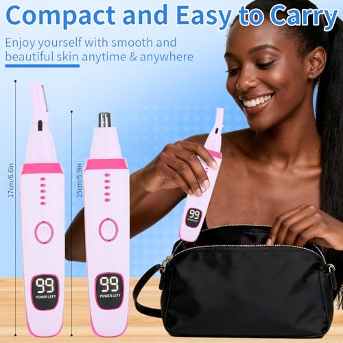 Image of Nose & Ear Hair Trimmer with LED Display for Men and Women, 2026 USB Rechargeable Facial Trimmer Clipper for Easy Cleansing, Portable Painless Grooming Kit (Purple)