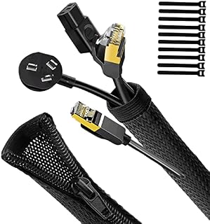 UPXDUMI Cable Tidy Zip Sleeve for PC/TV, 20mm - 1.2m Desk Cable Management Organisers, Wire Tidy Loom Tube Cord Wrap Protector with 10 PCS Reusable Cable Ties for Home, Office, 50+70cm, Black