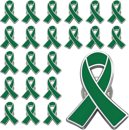 Green Ribbon Pin Mental Health Awareness Lapel Pins Green Ribbon Brooch Hope Pin for Charity Fundraiser Supplies Bulk (25)