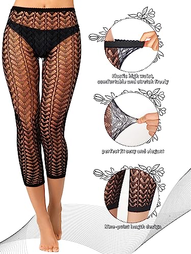 Yahenda 6 Pair Fishnet Stockings for Women Multi Colored Footless Thigh High Stockings Plus Size Lace Mesh Thigh High Tights (Black,Elegant Style)3