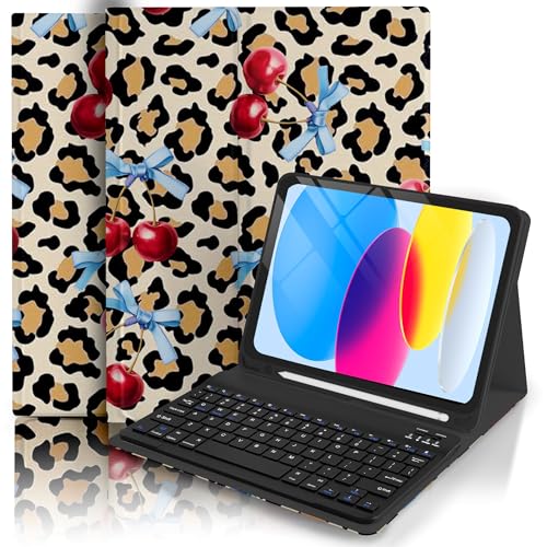 Teclado para iPad 11 2025 y 10ª Gen con funda estetica de cerezas y soporte para lapiz
