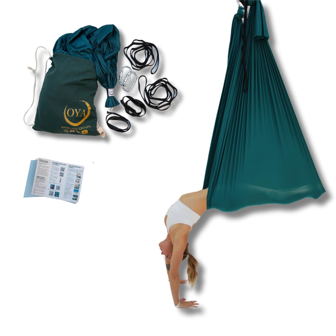 Kit Classique de Yoga Aérien, Ensemble Complet avec Hamac de Yoga (Couleur au Choix) Mousquetons, Sangles d'installation et Guides pour Pratique de Yoga Suspendu