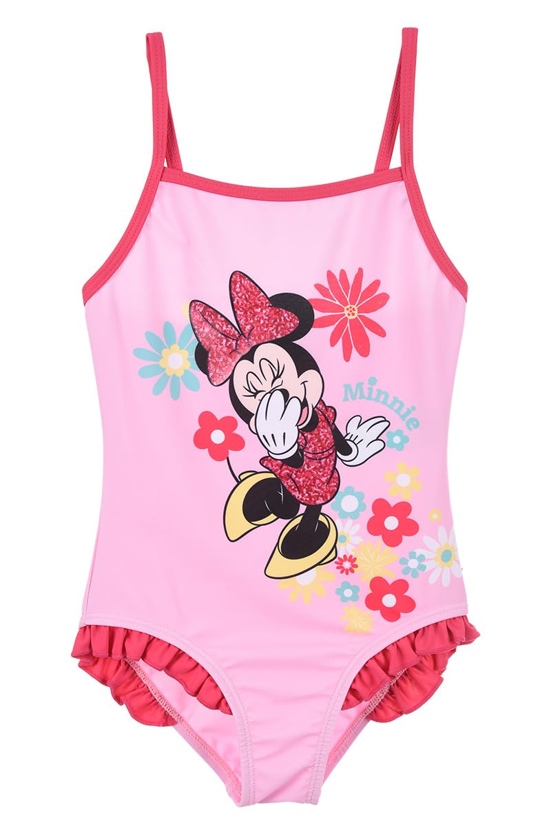 Disney Minnie Mouse Bañador para Niña, Diseño Floral Bañador de Una Pieza, Bañador de Natación Infantil, Tallas 3 a 8 Años