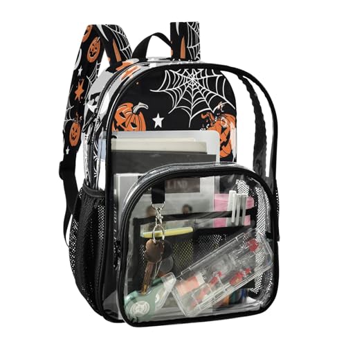 Clear Backpack for School Spider Web Moon Pattern Transparent Bookbag for Girls See Through PVC Boy Backpacks2